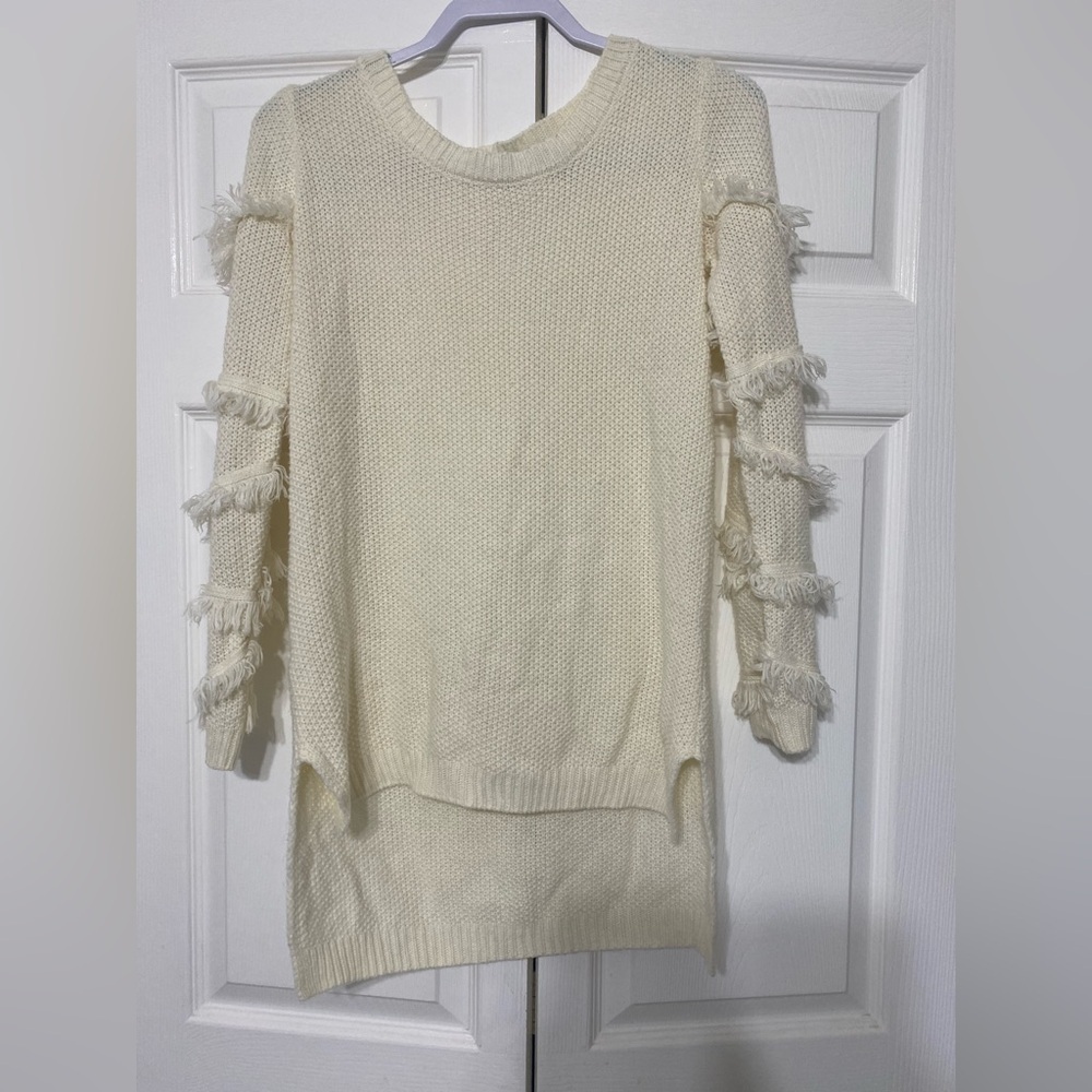 Kate & Mallory Cream Sweater with Fringe Details on the sleeves size XS